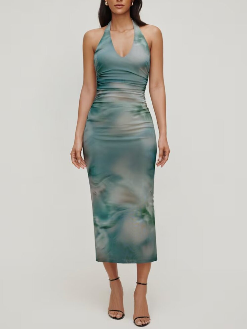Dynamite Reia Halter Mesh Maxi Dress